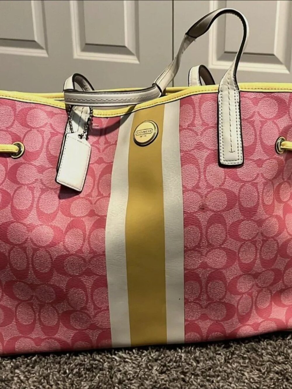 Coach Pink Signature Stripe Carryall/Satchel